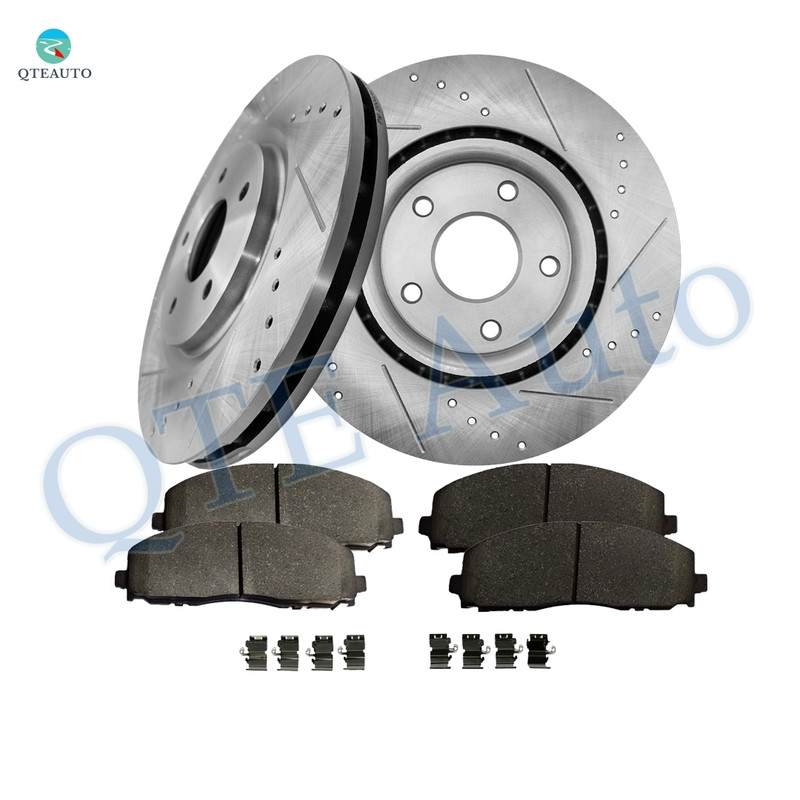 Set of 6 Front 330mm Drilled Slotted Brake Disc Rotors-Ceramic Brake Pad Kit For 2012-2015 RAM C/V
