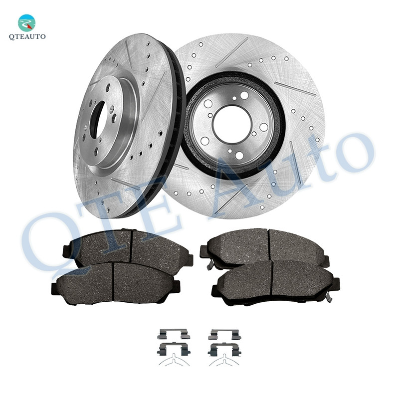 Set of 6 Front 330mm Drilled Slotted Brake Disc Rotors-Ceramic Brake Pad Kit Replacement For 2009-2015 Honda Pilot