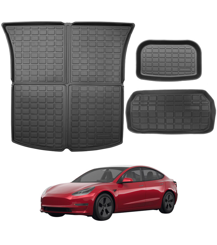 Trunk Mats Set for Tesla Model Y 2021-2025, All-Weather TPE Front & Rear Trunk Mats, 3-Piece Cargo Liner for 5-Seat Model Y , Custom Fit Model Y Accessories