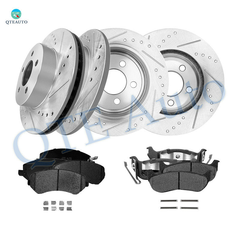 Set of 12 Front 288.15mm-Rear 285mm Drilled Slotted Brake Disc Rotors-Ceramic Brake Pad Kit For 2003-2006 Jeep Liberty Set of 12 Front 288.15mm-Rear 285mm Drilled Slotted Brake Disc Rotors-Ceramic Brake Pad Kit For 2003-2006 Jeep Liberty