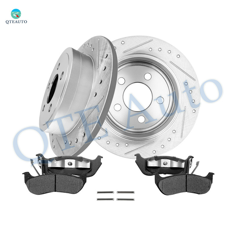 Set of 6 Rear 285mm Drilled Slotted Brake Disc Rotors-Ceramic Brake Pad Kit For 2003-2006 Jeep Wrangler 7863A-D981