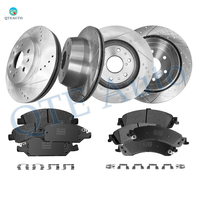 Set of 12 Front 329.95mm-Rear 325mm Drilled Slotted Brake Disc Rotors-Ceramic Brake Pad Kit For 2005 2006 GMC Sierra 1500