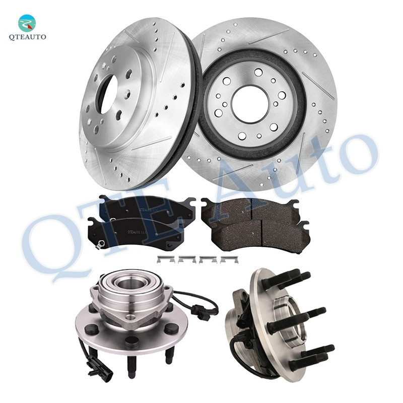 Set of 8 Front 329.95mm Drilled Slotted Brake Disc Rotors-D785 7653 Ceramic Brake Pad Kit-Wheel Hub Bearing Assembly For 2005 2006 GMC Sierra 1500