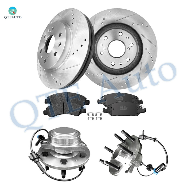 Set of 8 Front 329.95mm Drilled Slotted Brake Disc Rotors-D1363 8472 Ceramic Brake Pad Kit-Wheel Hub Bearing Assembly For 2005 2006 Chevrolet Silverado 1500