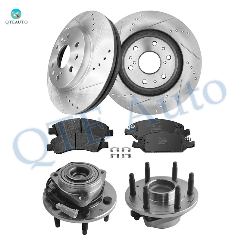 Set of 8 Front 329.95mm Drilled Slotted Brake Disc Rotors-D1363 8472 Ceramic Brake Pad Kit-Wheel Hub Bearing Assembly For 2008 Cadillac Escalade ESV