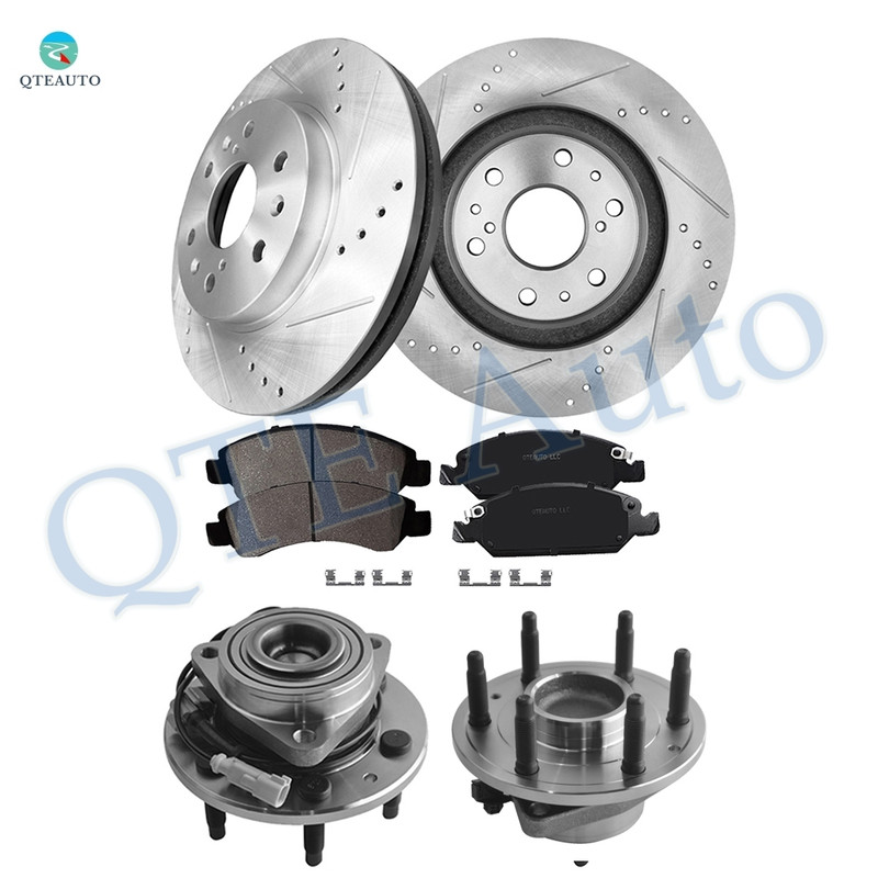 Set of 8 Front 329.95mm Drilled Slotted Brake Disc Rotors-D1363 8803 Ceramic Brake Pad Kit-Wheel Hub Bearing Assembly For 2014 GMC Yukon