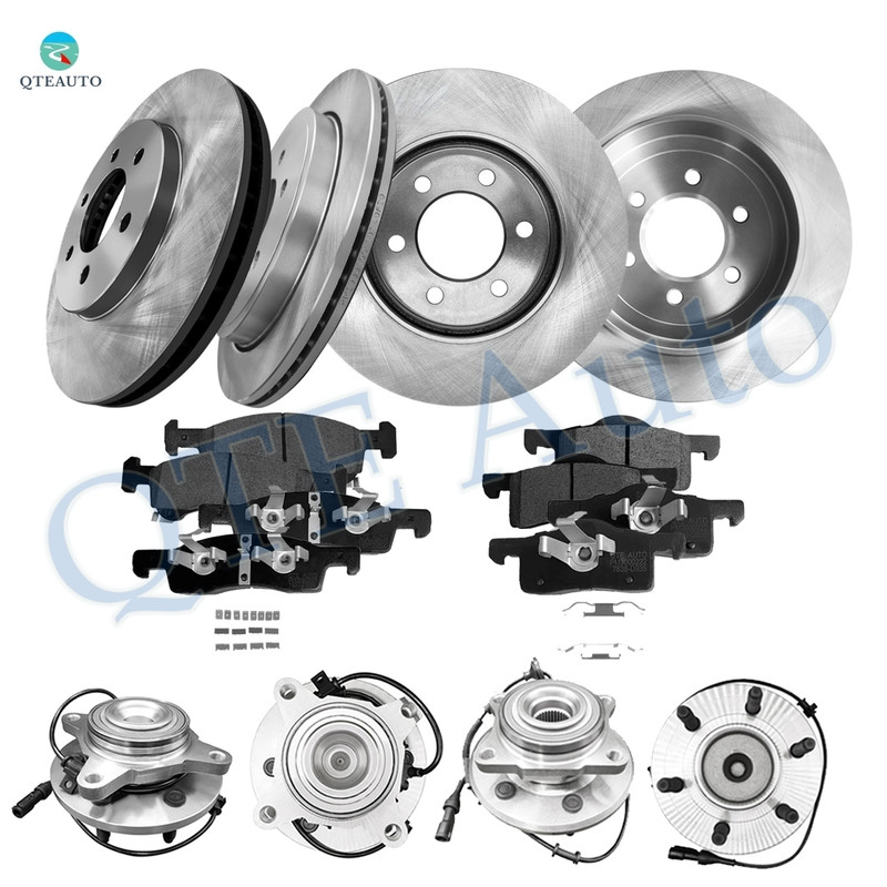 Set of 16 Front 329.95mm-Rear 342mm Brake Disc Rotors-Ceramic Brake Pad Kit-Wheel Hub Bearing Assembly For 2003-2006 Lincoln Navigator RWD