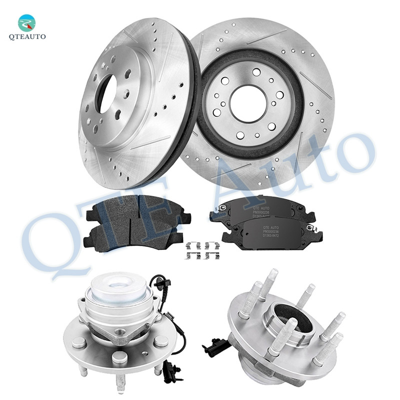 Set of 8 Front 329.95mm Drilled Slotted Brake Disc Rotors-Ceramic Brake Pad Kit-Wheel Hub Bearing Assembly For 2008 GMC Yukon
