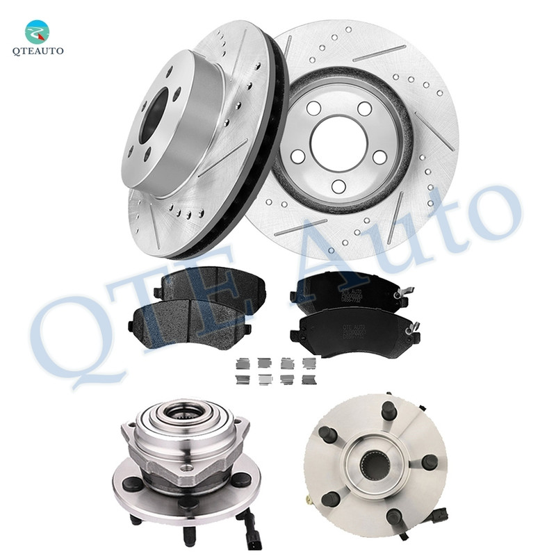 Set of 8 Front 288.15mm Drilled Slotted Brake Disc Rotors-D856 7732 Ceramic Brake Pad Kit-Wheel Hub Bearing Assembly For 2002-2007 Jeep Liberty
