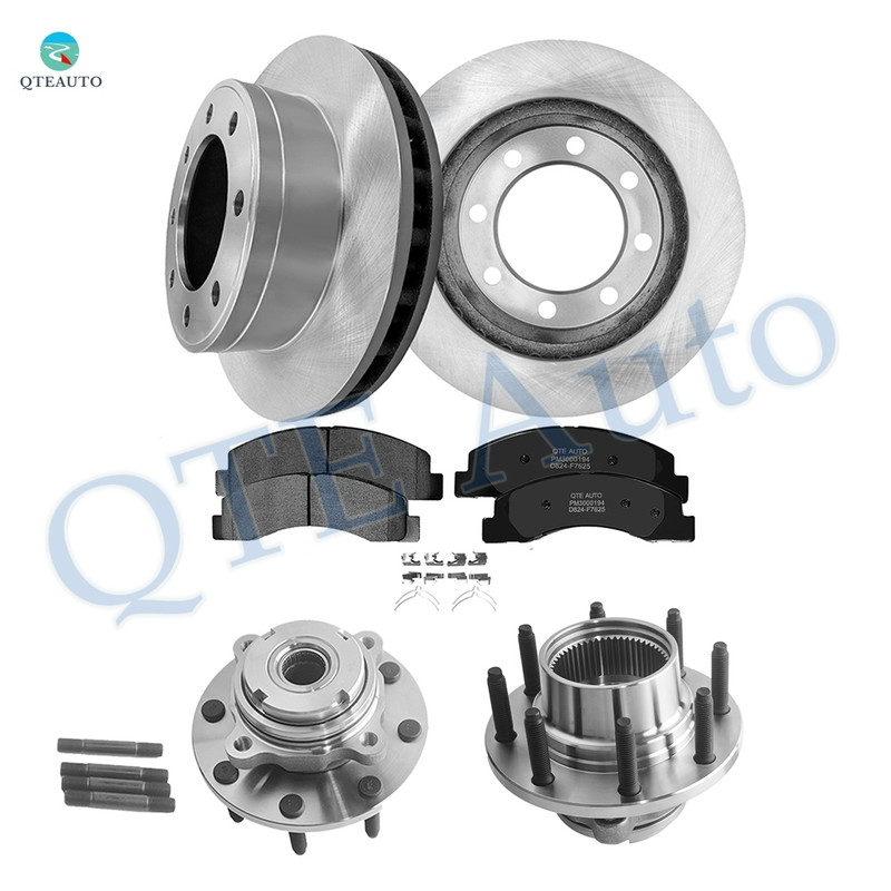 Set of 8 Front 330.95mm Brake Disc Rotors-Ceramic Brake Pad Kit-Wheel Hub Bearing Assembly For 1999-2001 Ford F-250 Super Duty