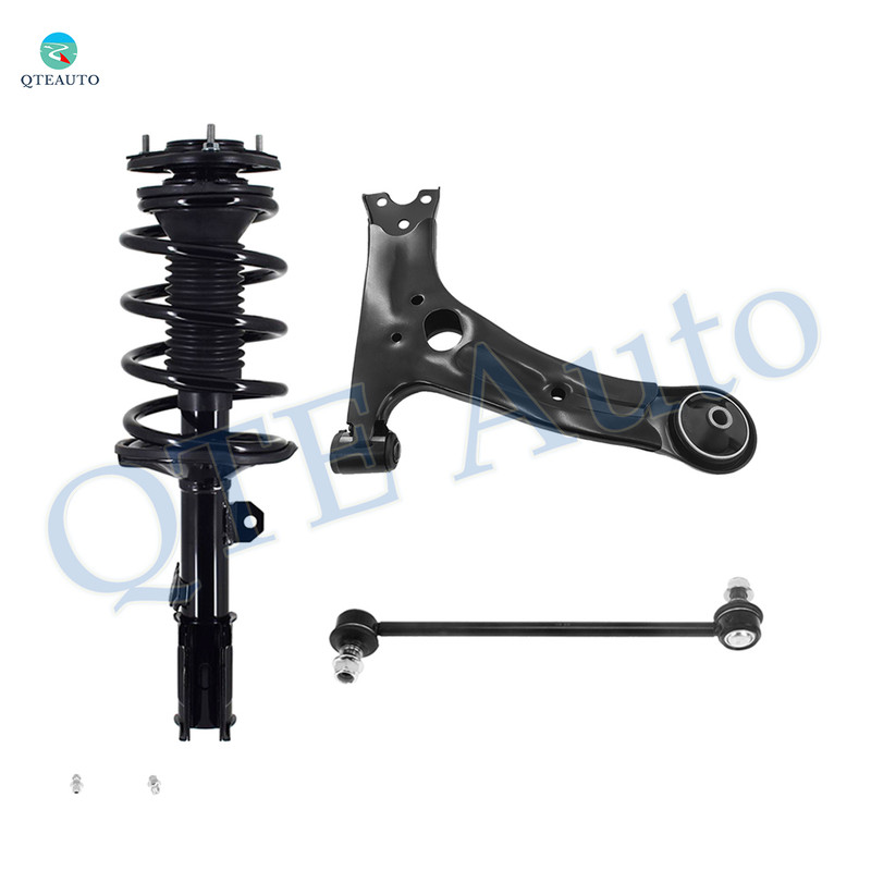 Set of 3 Front Left Lower Control Arm-Sway Bar Link-Quick Complete Strut-Coil Spring Assembly For 2003-2008 Toyota Matrix