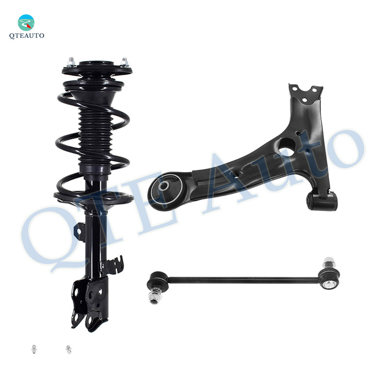 Set of 3 Front Right Lower Control Arm-Sway Bar Link-Quick Complete Strut-Coil Spring Assembly For 2009 2010 Toyota Corolla