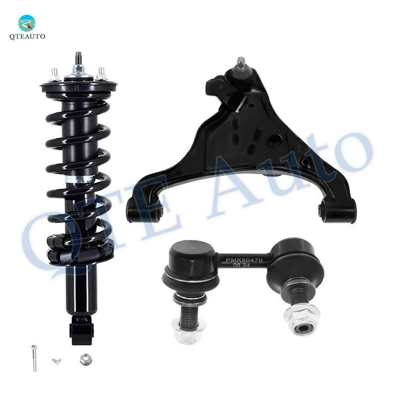 Set of 3 Front Left Lower Control Arm Ball Joint-Sway Bar Link-Quick Complete Strut-Coil Spring Assembly For 2005-2020 Nissan Frontier