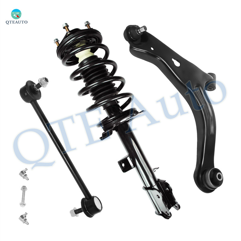 Set of 3 Front Left Lower Control Arm Ball Joint-Sway Bar Link-Quick Complete Strut-Coil Spring Assembly For 2001-2004 Ford Escape