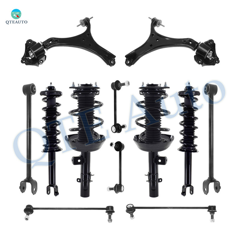 Set of 12 Front Lower Control Arm-Sway Bar Link-Quick Complete Strut-Coil Spring Assembly-Rear Lower Rearward Control Arm-Sway Bar Link-Quick Complete Strut-Coil Spring Assembly For 2014 2015 2017 Honda Accord