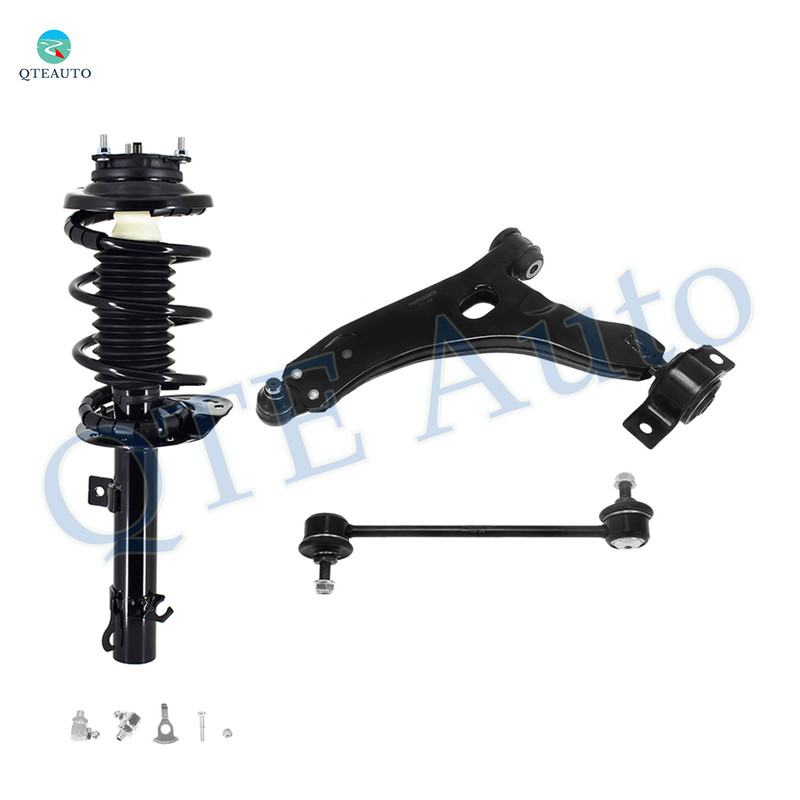 Set of 3 Front Left Lower Control Arm Ball Joint-Sway Bar Link-Quick Complete Strut-Coil Spring Assembly For 2006 2007 Ford Focus