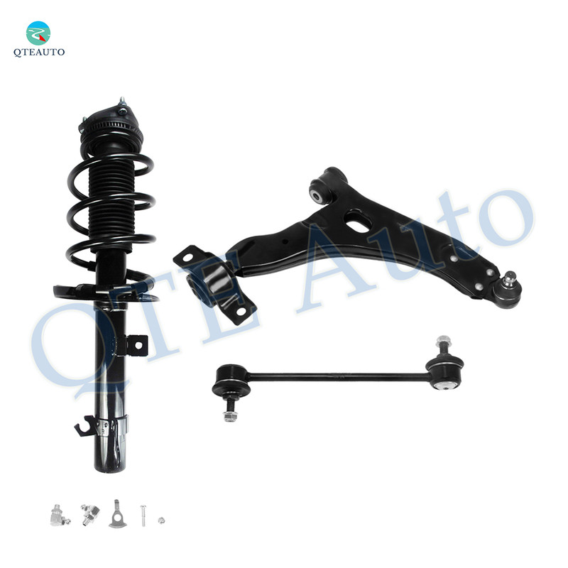 Set of 3 Front Right Lower Control Arm Ball Joint-Sway Bar Link-Quick Complete Strut-Coil Spring Assembly For 2008-2011 Ford Focus