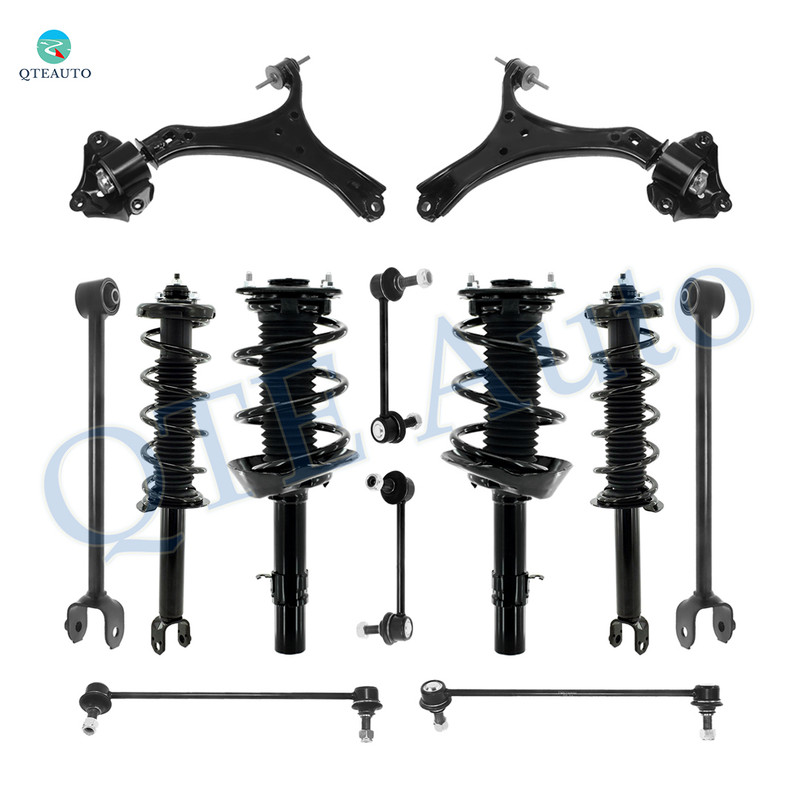 Set of 12 Front Lower Control Arm-Sway Bar Link-Quick Complete Strut-Coil Spring Assembly-Rear Lower Rearward Control Arm-Sway Bar Link-Quick Complete Strut-Coil Spring Assembly For 2013-2017 Honda Accord