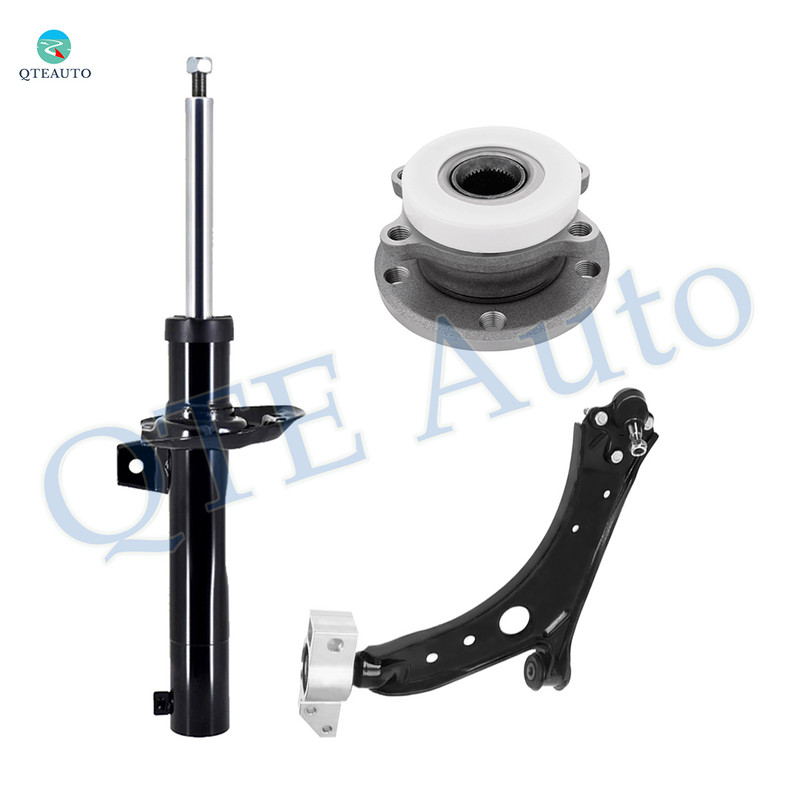 Set of 3 Front Left Lower Control Arm-Wheel Hub Bearing Assembly-Suspension Strut Assembly For 2005-2014 Volkswagen Jetta