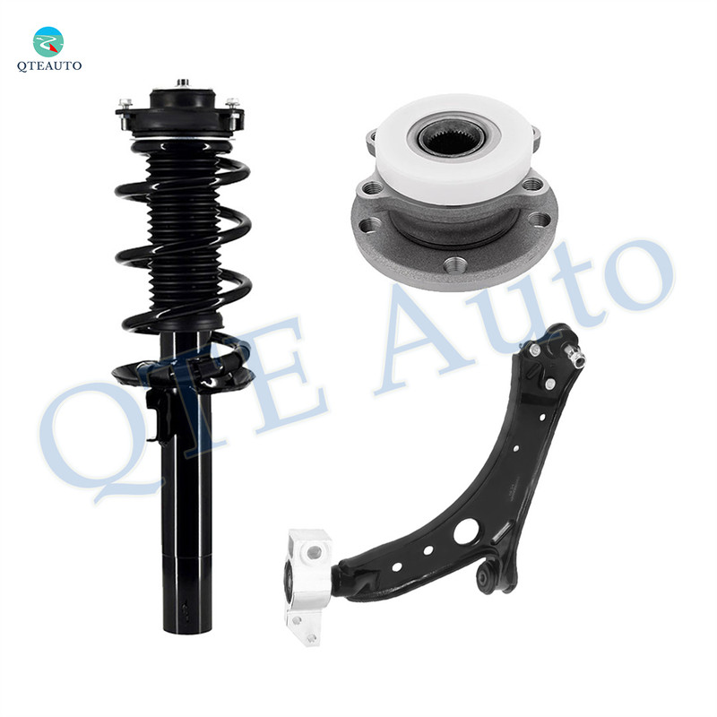 Set of 3 Front Right Lower Control Arm-Wheel Hub Bearing Assembly-Quick Complete Strut-Coil Spring Assembly For 2010-2013 Volkswagen GTI