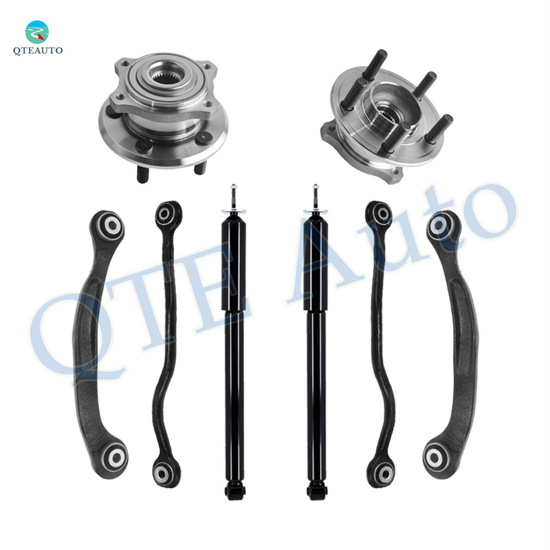 Set of 8 Rear Lower Rearward-Upper Rearward Control Arm-Wheel Hub Bearing Assembly-Shock Absorber For 2005-2009 Chrysler 300 w/ Performance Suspension