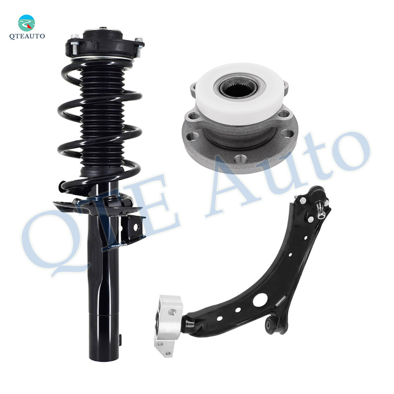 Set of 3 Front Left Lower Control Arm-Wheel Hub Bearing Assembly-Quick Complete Strut-Coil Spring Assembly For 2005-2014 Volkswagen Jetta