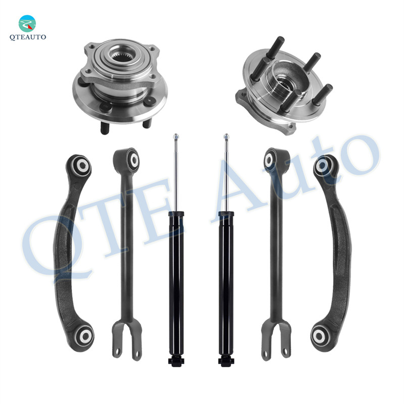 Set of 8 Rear Lower Forward-Upper Rearward Control Arm-Wheel Hub Bearing Assembly-Shock Absorber For 2005-2008 Dodge Magnum