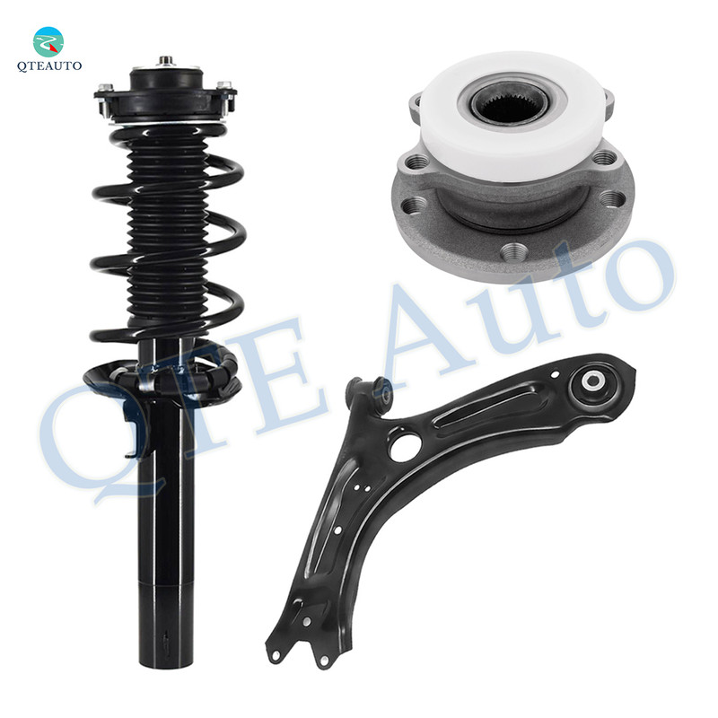 Set of 3 Front Left Lower Control Arm Ball Joint-Wheel Hub Bearing Assembly-Quick Complete Strut-Coil Spring Assembly For 2011-2014 Volkswagen Jetta