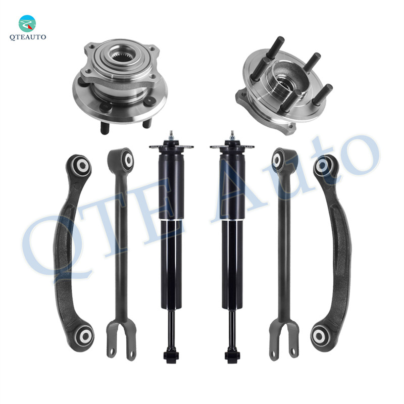 Set of 8 Rear Lower Forward-Upper Rearward Control Arm-Wheel Hub Bearing Assembly-Shock Absorber For 2005-2009 Chrysler 300 w/ Self Leveling Suspension