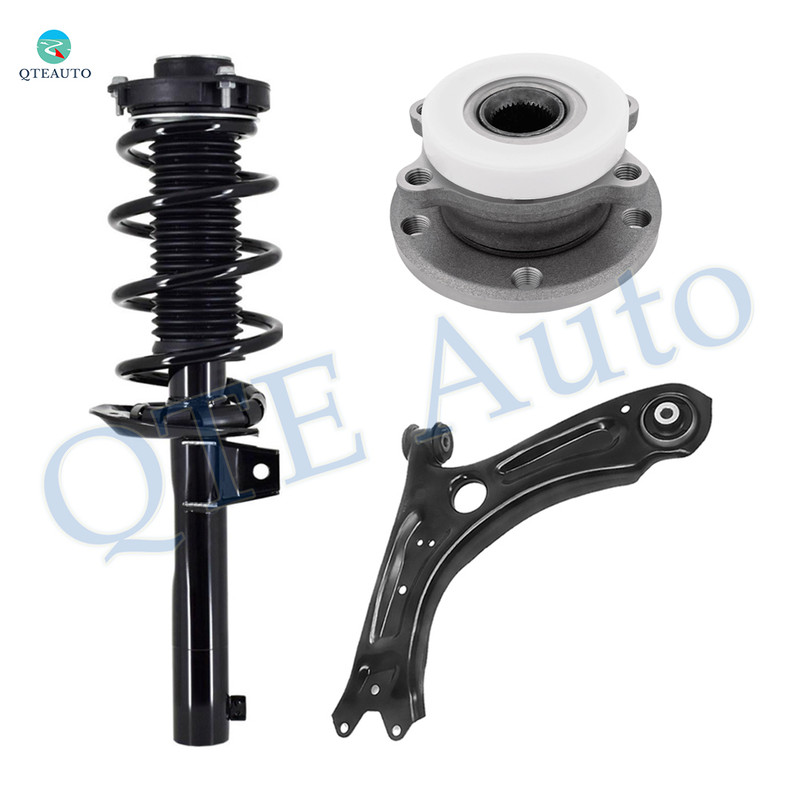 Set of 3 Front Left Lower Control Arm Ball Joint-Wheel Hub Bearing Assembly-Quick Complete Strut-Coil Spring Assembly For 2011-2015 Volkswagen Jetta