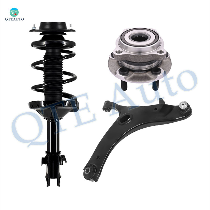 Set of 3 Front Left Lower Control Arm Ball Joint-Wheel Hub Bearing Assembly-Quick Complete Strut-Coil Spring Assembly For 2011-2013 Subaru Forester