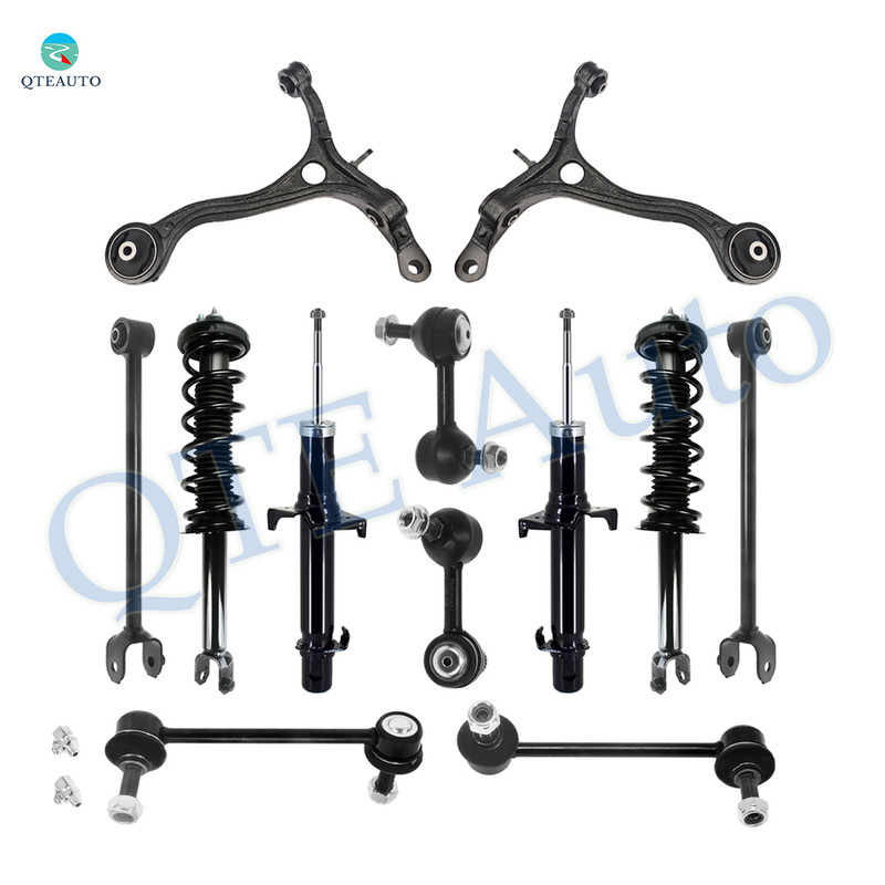 Set of 12 Front Lower Control Arm-Sway Bar Link-Suspension Strut Assembly-Rear Lower Rearward Control Arm-Sway Bar Link-Quick Complete Strut-Coil Spring Assembly For 2011-2014 Acura TSX