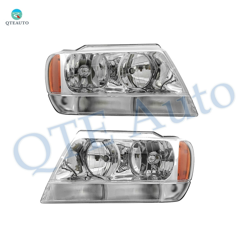Pair of 2 Front Left-Right Headlights Assembly For 1999-2004 Jeep Grand Cherokee