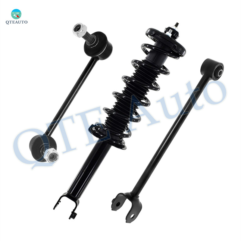 Set of 3 Rear Left Lower Rearward Control Arm-Sway Bar Link-Quick Complete Strut-Coil Spring Assembly For 2008-2012 Honda Accord