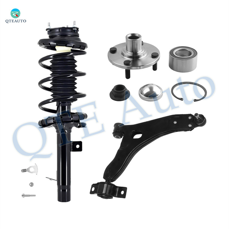 Set of 3 Front Left Lower Control Arm Ball Joint-Wheel Hub Bearing Assembly-Quick Complete Strut-Coil Spring Assembly For 2000-2004 Ford Focus