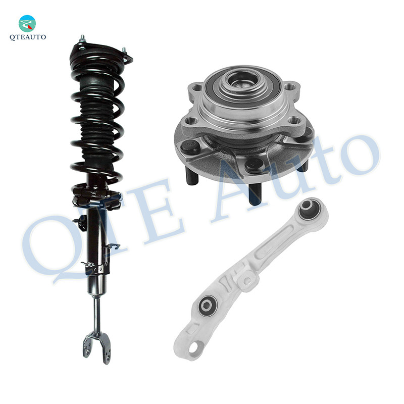 Set of 3 Front Right Lower Forward Control Arm-Wheel Hub Bearing Assembly-Quick Complete Strut-Coil Spring Assembly For 2003 2004 Infiniti G35