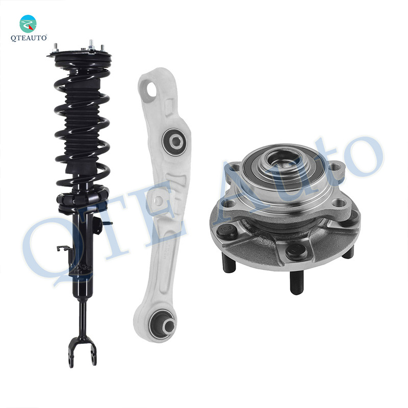 Set of 3 Front Right Lower Forward Control Arm-Wheel Hub Bearing Assembly-Quick Complete Strut-Coil Spring Assembly For 2003 2004 Infiniti G35