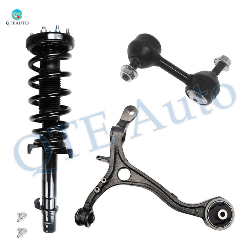 Set of 3 Front Left Lower Control Arm-Sway Bar Link-Quick Complete Strut-Coil Spring Assembly For 2008-2012 Honda Accord