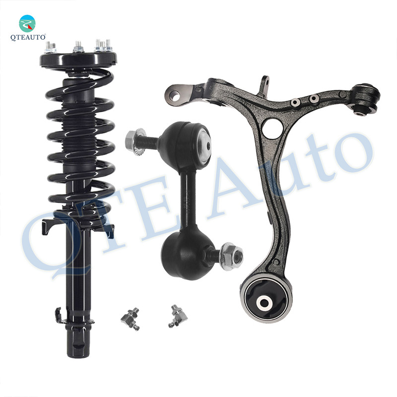Set of 3 Front Left Lower Control Arm-Sway Bar Link-Quick Complete Strut-Coil Spring Assembly For 2008-2012 Honda Accord V6
