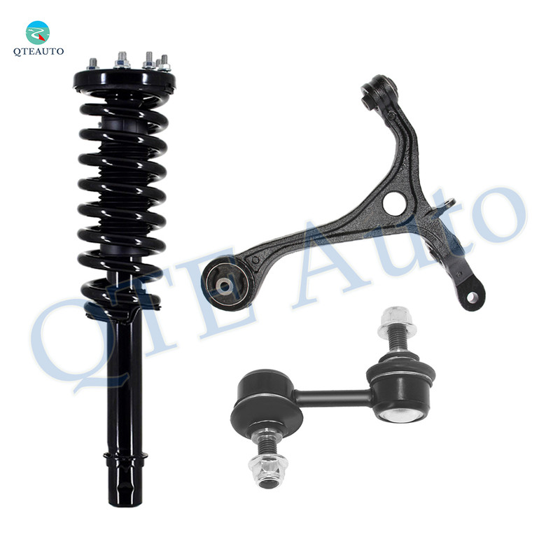 Set of 3 Front Left Lower Control Arm-Sway Bar Link-Quick Complete Strut-Coil Spring Assembly For 2003-2007 Honda Accord