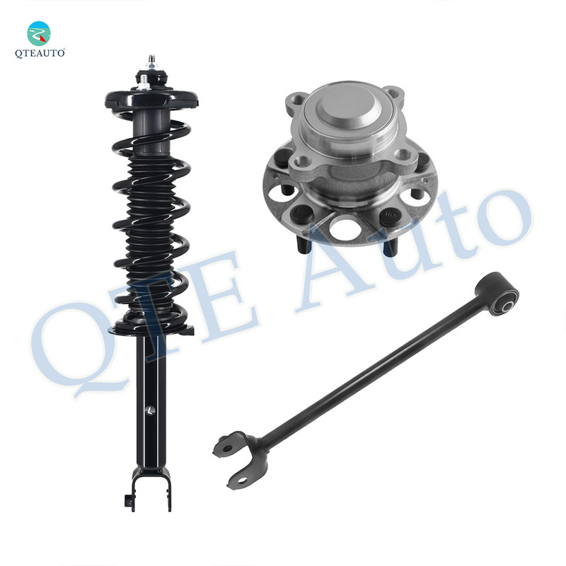 Set of 3 Rear Left Lower Rearward Control Arm-Wheel Hub Bearing Assembly-Quick Complete Strut-Coil Spring Assembly For 2014 2015 Honda Accord