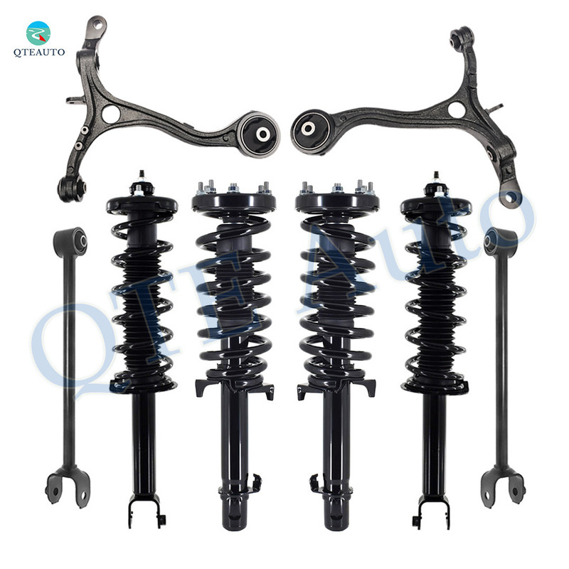 Set of 8 Front Lower Control Arm-Quick Complete Strut-Coil Spring Assembly-Rear Lower Rearward Control Arm-Quick Complete Strut-Coil Spring Assembly For 2008-2012 Honda Accord V6