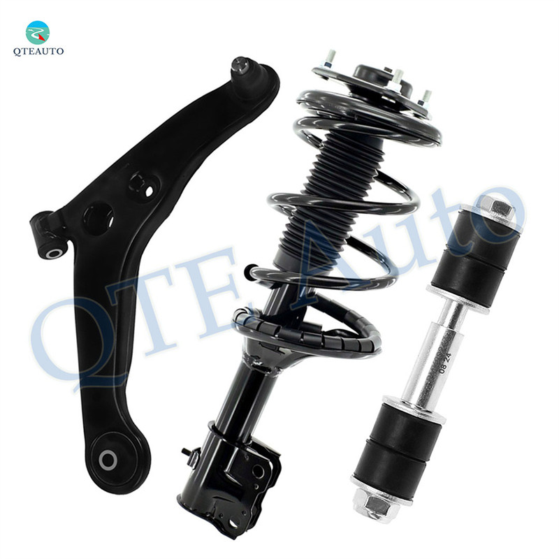 Set of 3 Front Left Lower Control Arm Ball Joint-Sway Bar Link-Quick Complete Strut-Coil Spring Assembly For 2004 Mitsubishi Lancer