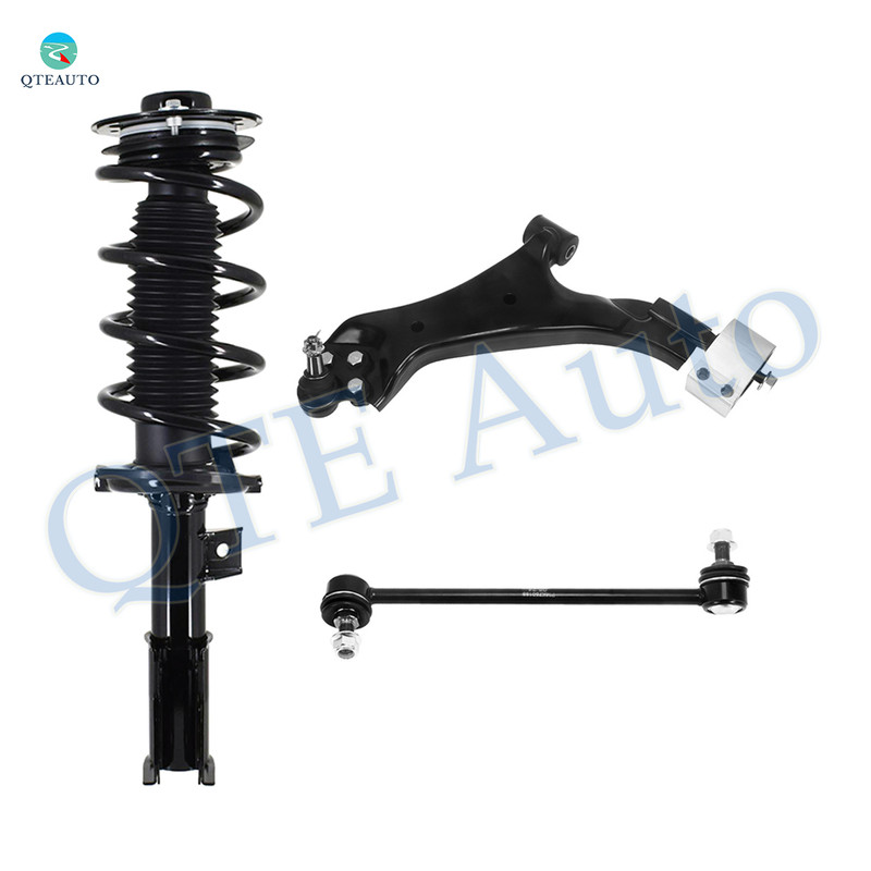 Set of 3 Front Left Lower Control Arm Ball Joint-Sway Bar Link-Quick Complete Strut-Coil Spring Assembly For 2010-2017 Chevrolet Equinox w/o 19" Wheels