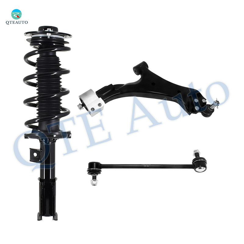 Set of 3 Front Right Lower Control Arm Ball Joint-Sway Bar Link-Quick Complete Strut-Coil Spring Assembly For 2010-2017 Chevrolet Equinox w/o 19" Wheels