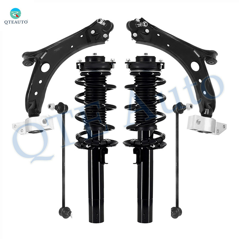 Set of 6 Front Lower Control Arm-Sway Bar Link-Quick Complete Strut-Coil Spring Assembly For 2010-2013 Volkswagen GTI