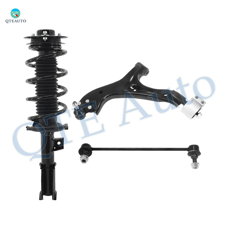 Set of 3 Front Left Lower Control Arm Ball Joint-Sway Bar Link-Quick Complete Strut-Coil Spring Assembly For 2007-2009 Chevrolet Equinox