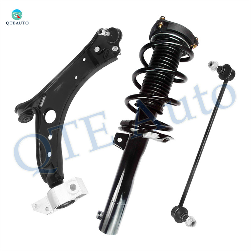 Set of 3 Front Right Lower Control Arm-Sway Bar Link-Quick Complete Strut-Coil Spring Assembly For 2012-2016 Volkswagen EOS