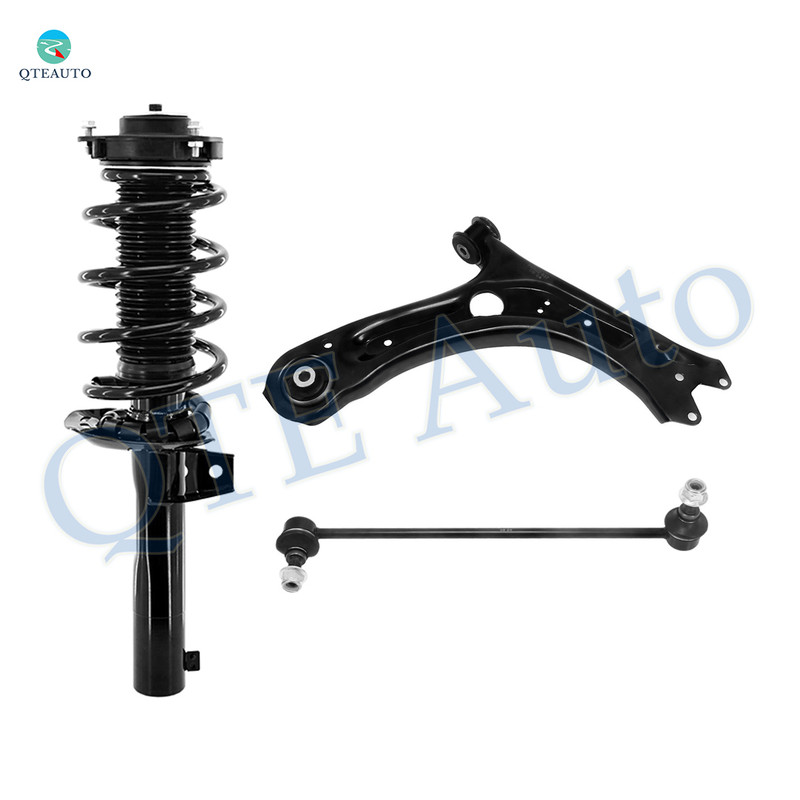 Set of 3 Front Left Lower Control Arm-Sway Bar Link-Quick Complete Strut-Coil Spring Assembly For 2012-2018 Volkswagen Passat