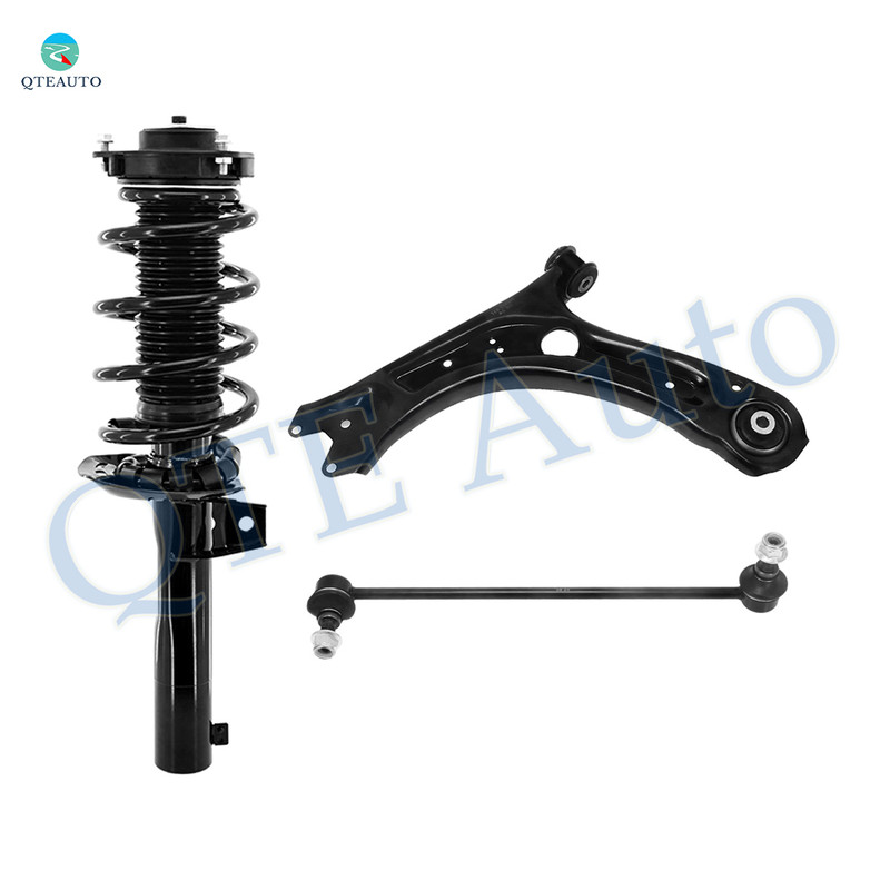 Set of 3 Front Right Lower Control Arm-Sway Bar Link-Quick Complete Strut-Coil Spring Assembly For 2012-2019 Volkswagen Passat